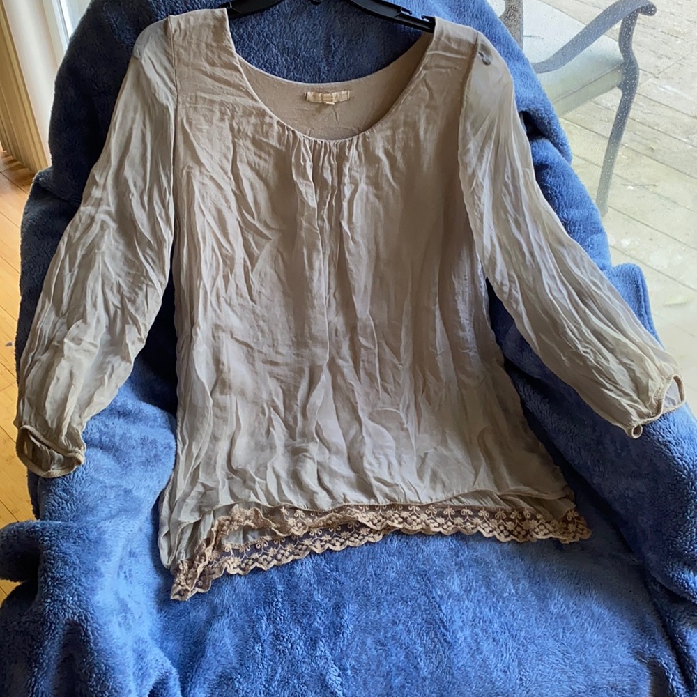 Italian Silk Gorgeous Lace Detail Lined Top